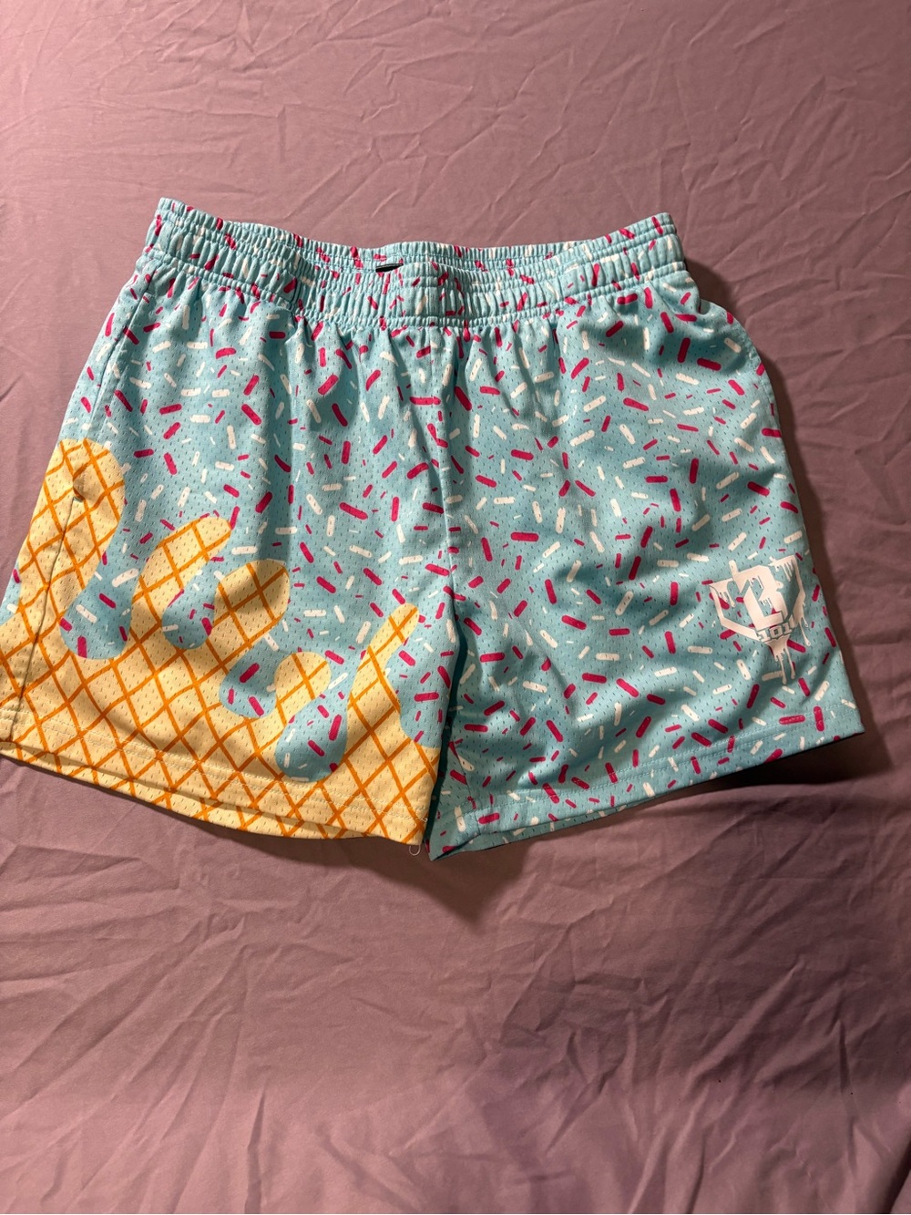 Light Blue Ice Cream Print Athletic Shorts for Men